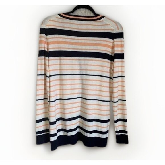 Talbots Womens Medium Petite Ivory Striped Cardigan Pockets Lightweight Layering - Picture 8 of 9